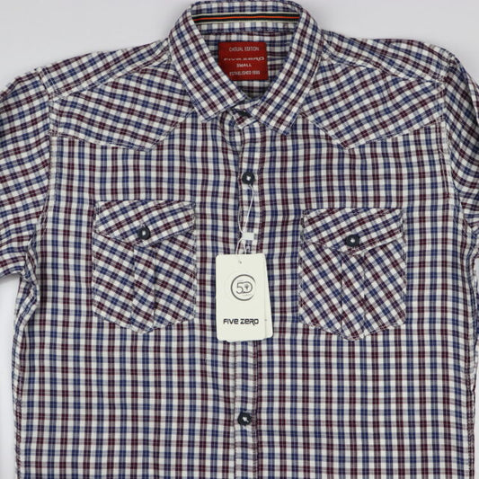 White Casual Shirt Blue and Red Lines Printed Shirt For Men HM-5056