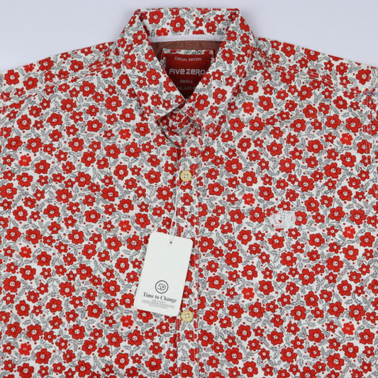 Casual Printed Red Flower Shirts For Men