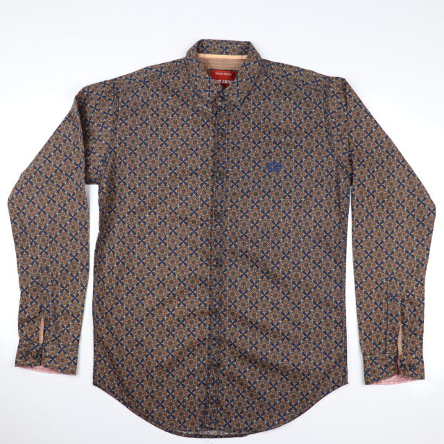 Casual Blue Brown Flowers Printed Shirts For Men 5046