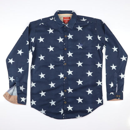 Casual Blue Printed Stars Shirts For Men