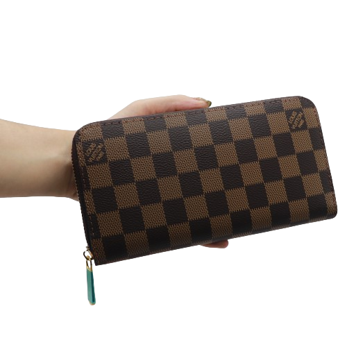 Latest L,V Zipper Wallet for Women 60017-Coffee Plaid