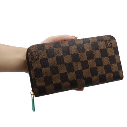 Latest L,V Zipper Wallet for Women 60017-Coffee Plaid