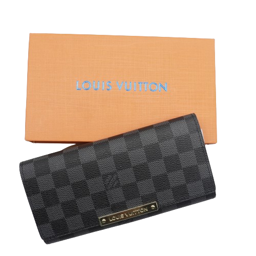 Latest L,V Inner Zipper Wallet for Women 61702-1 Black Plaid