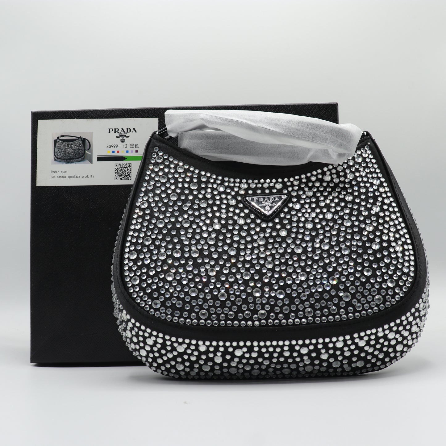 Prada Milano Satin Mini Bag with Crystals Shoulder Bag PR06